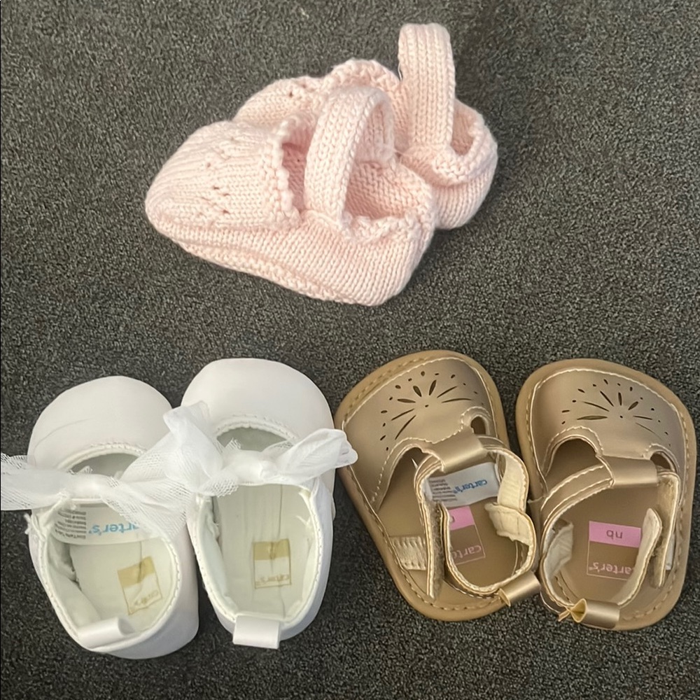 Baby Girl's White, gold and pink shoes trio